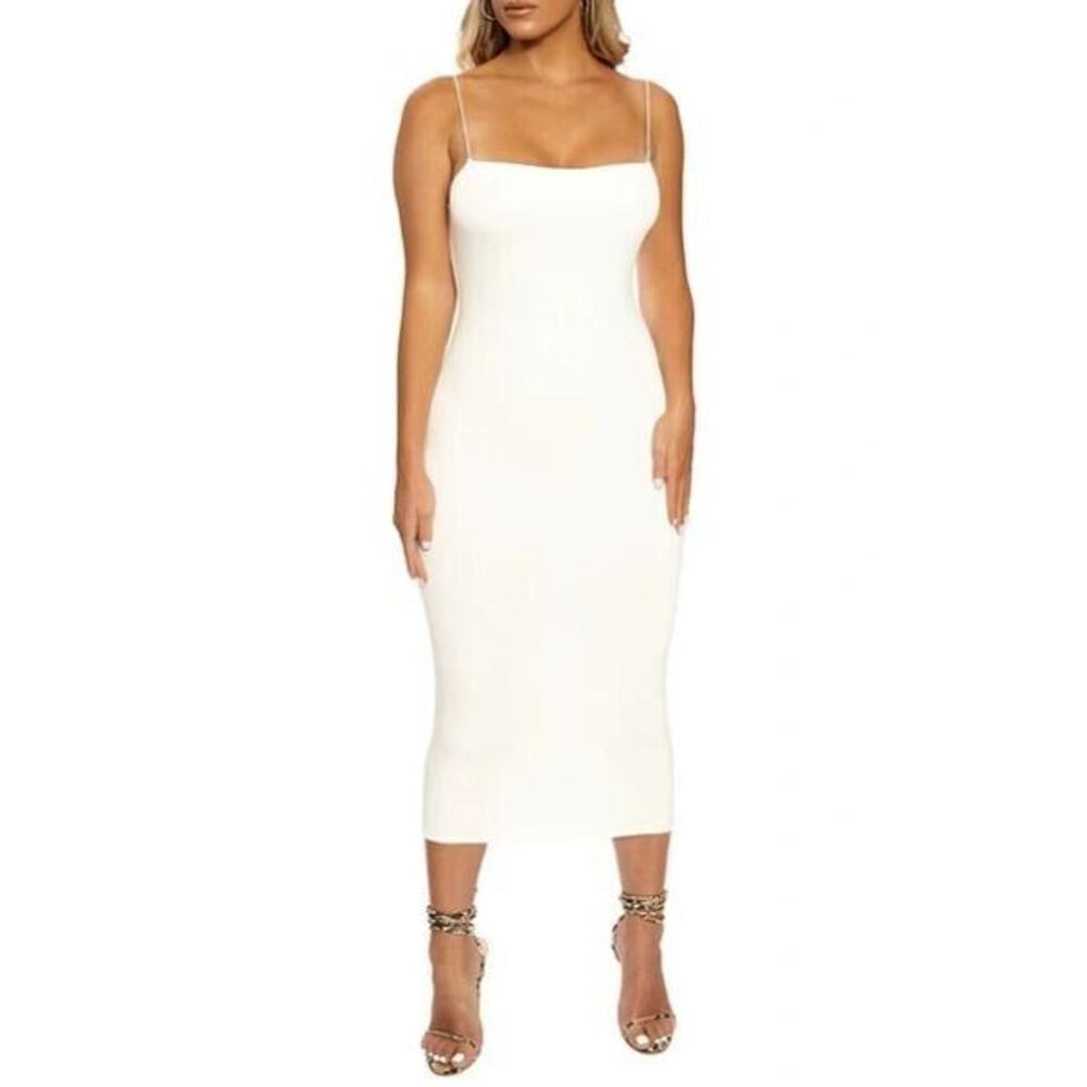 NWOT Naked Wardrobe The Nw Sultry Slim Sheath Midi Dress Off White Womens Sze XS